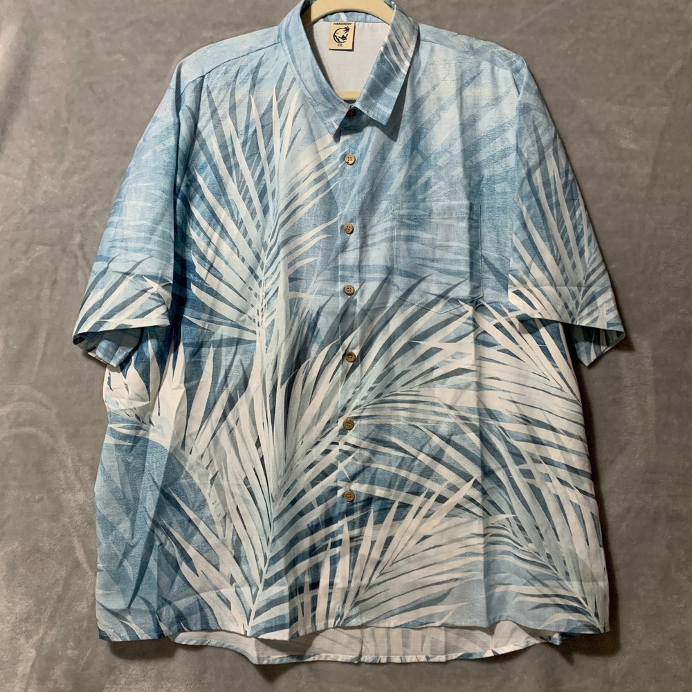 HARDADDY XXL Blue Palm Print Hawaiian Shirt Tropical Mens‎ Button Up